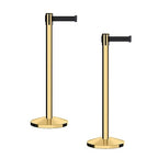 CCW Series RBB-100 - Set of 2 Stanchion Retractable Belt Barriers (9 Foot Belt, Black Belt with Polished Brass Post)