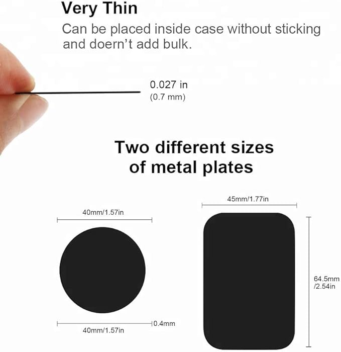 Replacement Metal Plates Set (8 Pack) for Magnetic Car Phone Holders, Wall, Air Vent Mounts, Cases, Magnets. Kit of 4 Black Round and 4 Rectangular Iron Discs Without Holes. 3M Adhesive Backing.