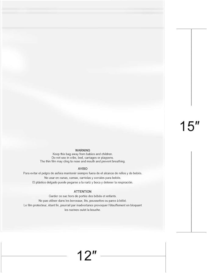 iMailer - 500 Pcs - 12" x 15" Poly Bags with Suffocation Warning Self Seal- Clear Shipping Bags 1.6 Mil for Clothing, Shirts, Packaging - Permanent Adhesive