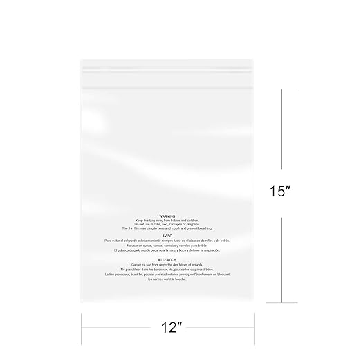 iMailer - 100 Pcs - 12" x 15" Poly Bags with Suffocation Warning Self Seal- Clear Shipping Bags 1.6 Mil for Clothing, Shirts, Packaging - Permanent Adhesive