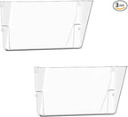 Clear Acrylic Single Pocket, Plastic Hanging Wall Mount File Holder for Office Home (Clear, 2 Pack)