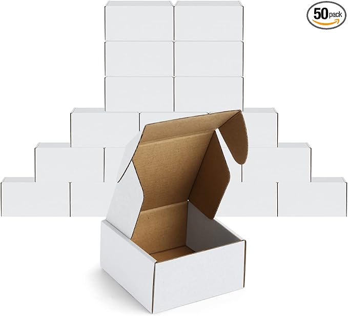 Famagic 50 Pack 4x4x2 Small Shipping Boxes - White Corrugated Cardboard Mailer Boxes for Small Business, Mailing Boxes for Packaging, Bulk