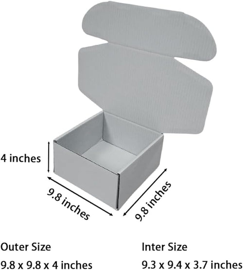 10 Pcs 9.8 x 9.8 x 4 inches Large Size Corrugated Cardboard Gift Boxes Recyclable Shipping Boxes for Mailing & Holidays, Wedding, Birthday, Gifts Packaging (Gray, 9.8 x 9.8 x 4")