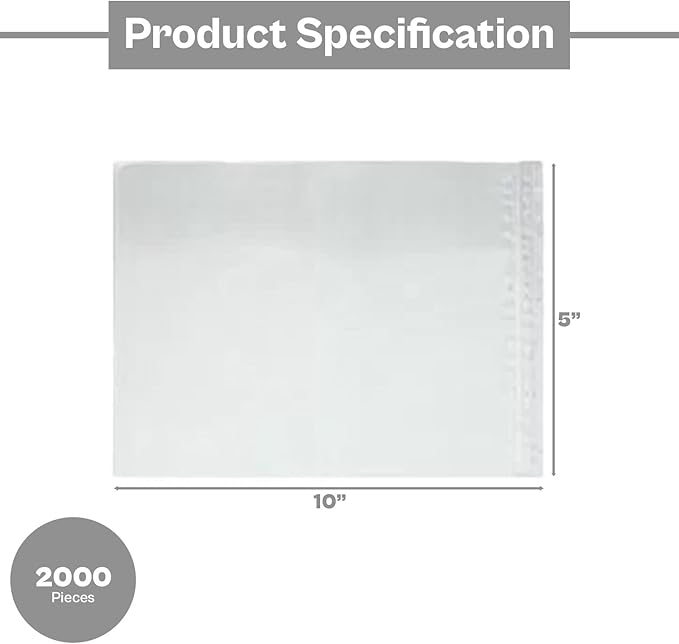PSBM 2000 PCS 5 x 10 Inch Clear Reclosable Packing List Envelopes, Shipping Pouches/Sleeves for Mailing Labels, Invoices, Documents and Packing Slips