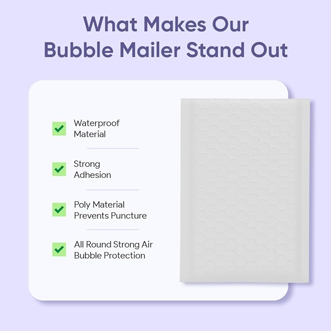 White 10.5x16 Inch Large Poly Bubble Mailers #5 | Padded Envelopes with Self Seal | Air Lined Cushioned Bubble Mailer | Usable Size 10.5x15 | 100 Pack Bulk | Lightweight shipping Bags