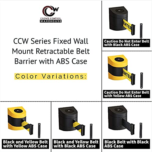 Crowd Control Warehouse - CCW Series WMB-220 Fixed Wall Mount Retractable Belt Barrier - 15 Foot, Black Belt with Black ABS Case, Crowd Control Barriers