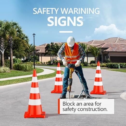 BATTIFE Traffic Safety Cones 36 Inch with Handheld, Orange Cones with Reflective Collar, Cones for Parking Lot, Sport & Driving Training, Road Safety, Construction Events (48 Cones)