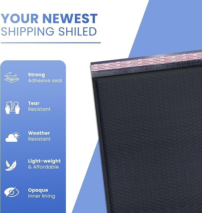 Black Large Poly Bubble Mailers 12x15 inch | Self Seal Padded Envelopes Cushioned Bubble Mailer | Usable Size 12x15 | WaterProof | Lightweight mailing Shipping Bags | 50 Pack Bulk