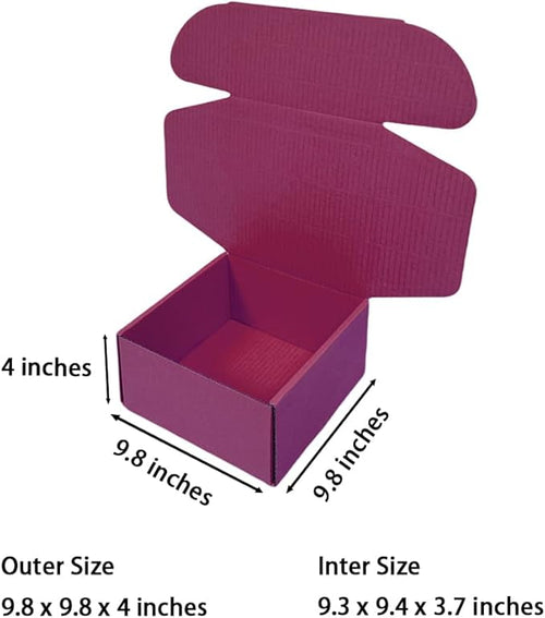 10 Pcs 9.8 x 9.8 x 4 inches Large Size Corrugated Cardboard Gift Boxes Recyclable Shipping Boxes for Mailing & Holidays, Wedding, Birthday, Gifts Packaging (Cranberry, 9.8 x 9.8 x 4")