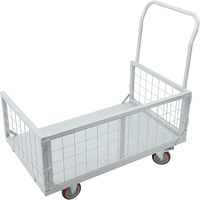 4-in-1 Platform Truck Foldable Push Cartplatform Truck with Cage 2200 lbs, Heavy Duty Moving Platform Hand Cart with 4 Wheels & Brakes, Convertible Warehouse Push Dolly for Workshop Logistics, Silver