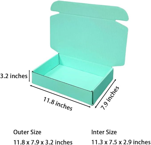 10 Pcs 11.8 x 7.9 x 3.2 inches Corrugated Cardboard Gift Boxes Recyclable Shipping Boxes for Mailing & Holidays, Wedding, Birthday, Gifts Packaging (Mint green, 11.8 x 7.9 x 3.2")
