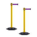 Crowd Control Warehouse CCW Series WBB-200 - Set of 2 Stanchion Retractable Belt Barriers - 11 Foot, Purple Belt with Yellow Post - Easy Assembly