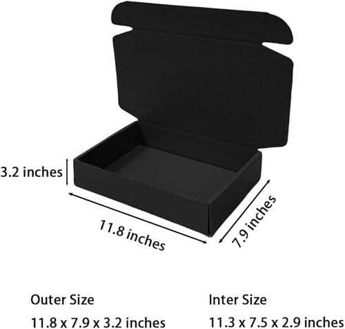 10 Pcs 11.8 x 7.9 x 3.2 inches Corrugated Cardboard Gift Boxes Recyclable Shipping Boxes for Mailing & Holidays, Wedding, Birthday, Gifts Packaging (Black, 11.8 x 7.9 x 3.2")