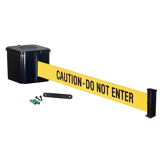 WM412 Retractable Belt Wall Mounted Smooth Black Crowd Control Barrier and Receiving End, 30' Caution Do Not Enter Belt