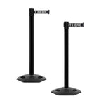 CCW Series WBB-200 Set of 2 Outdoor Safety Rubber Base Stanchion Retractable Belt Barriers - Easy to Assemble (11 Foot Belt, Black with"Please Wait HERE" White Letters Belt with Black Post)