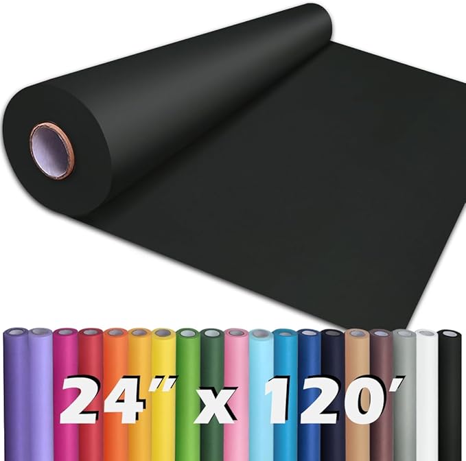 PerkHomy 24" x 1,440" (120') Black Kraft Paper Roll for Craft Bulletin Board Paper Art Table Covering Crafting Gift Wrapping Bouquet Packing Parcel 80GSM 55LB (Black, 24" x 120')