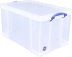 Really Useful Box 84 Liters Storage Container with Snap Lid and Clip Lock Handle for Lidded Home and Item Storage Bins, 2 Pack, Clear