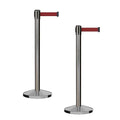 CCW Series RBB-100 - Set of 2 Stanchion Retractable Belt Barriers (9 Foot Belt, Maroon Belt with Satin Stainless Steel Post)