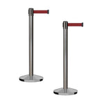CCW Series RBB-100 - Set of 2 Stanchion Retractable Belt Barriers (11 Foot Belt, Maroon Belt with Satin Stainless Steel Post)