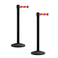 Crowd Control Warehouse CCW Series RBB-100 - Set of 2 Stanchion Retractable Belt Barriers - 9 Foot, Magenta and Yellow Diagonal Belt with Black Post - Easy Assembly