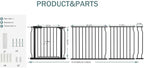 Extra Wide Baby Dog Gates for Doorways Tension Indoor Safety Gates Black Metal Large Pressure Mounted Pet Gate Walk Through Dog Gate for The House Stairs (Black, 76.38"-86.3"/194-219CM)