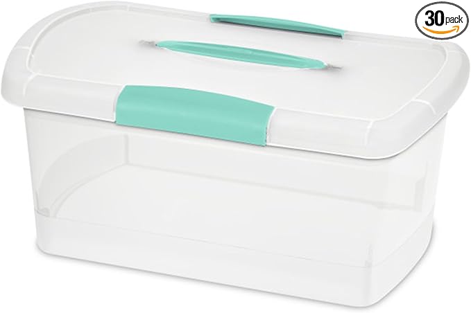 Sterilite Medium Nesting ShowOffs, Stackable Small Storage Bin with Latching Lid and Handle, Plastic Container to Organize Home, Clear, 30-Pack