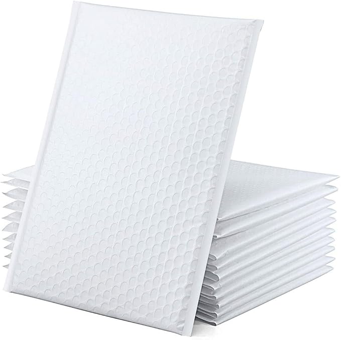 Water Resistant Bubble Envelope Mailers [10 Pack] 4 inch x 7 inch #000 White Poly Padded Shipping Envelopes Self Sealing Cushioned Packaging Bags