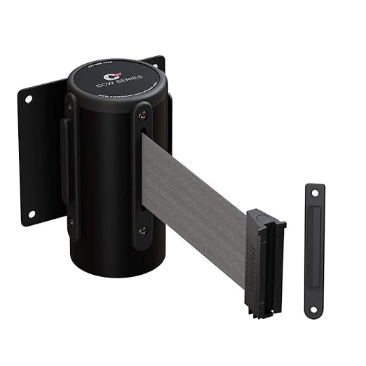 Crowd Control Warehouse - CCW Series WMB-125 Fixed Wall Mount Retractable Belt Barrier - 11 Foot, Light Grey Belt with Black Steel Case