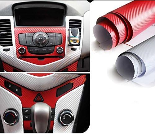 F & B LED LIGHTS Red 3D Carbon Fiber Film Twill Weave Vinyl Sheet Roll Wrap (12" X 60", Red)