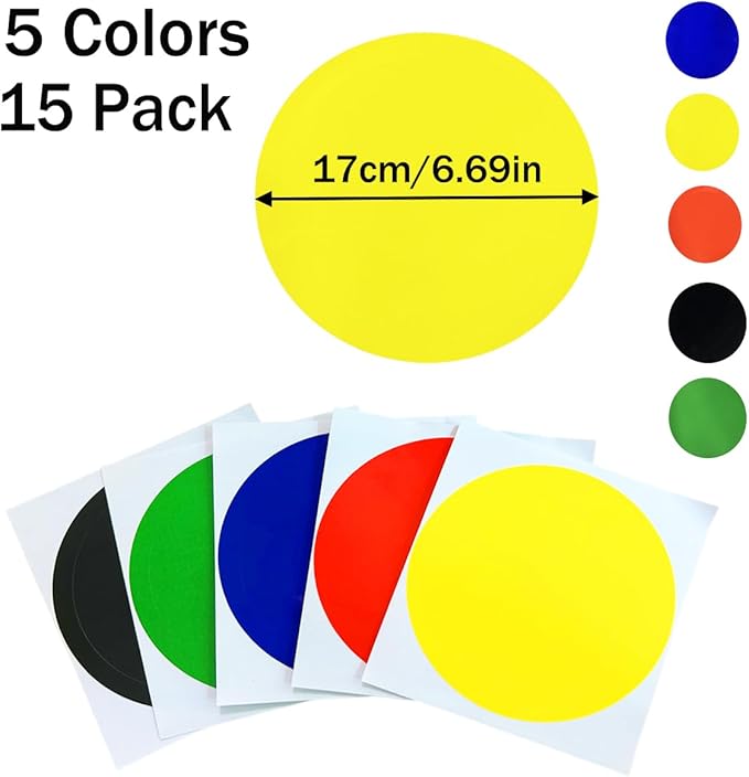 6.69inch Colored Moving Large Round Labels-15PCS Circle Labels Dots Stickers,Organizational Storage Markers for Moving,Nursery School,Office,Garage & Yard Sale 5 Colors (15PCS-5 Colors-6.69inch)