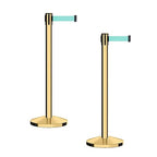 CCW Series RBB-100 - Set of 2 Stanchion Retractable Belt Barriers (7.5 Foot Belt, Light Green Belt with Polished Brass Post)
