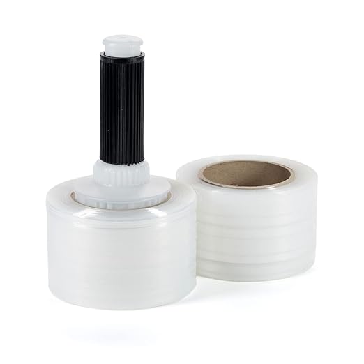 IDL Packaging 3" Stretch Wrap Mini Roll, 700 feet, 120 Gauge (Pack of 2) with a Plastic Handle Included – Industrial Grade Clear Plastic Wrap – Improved Protection for Packing, Moving, or Office