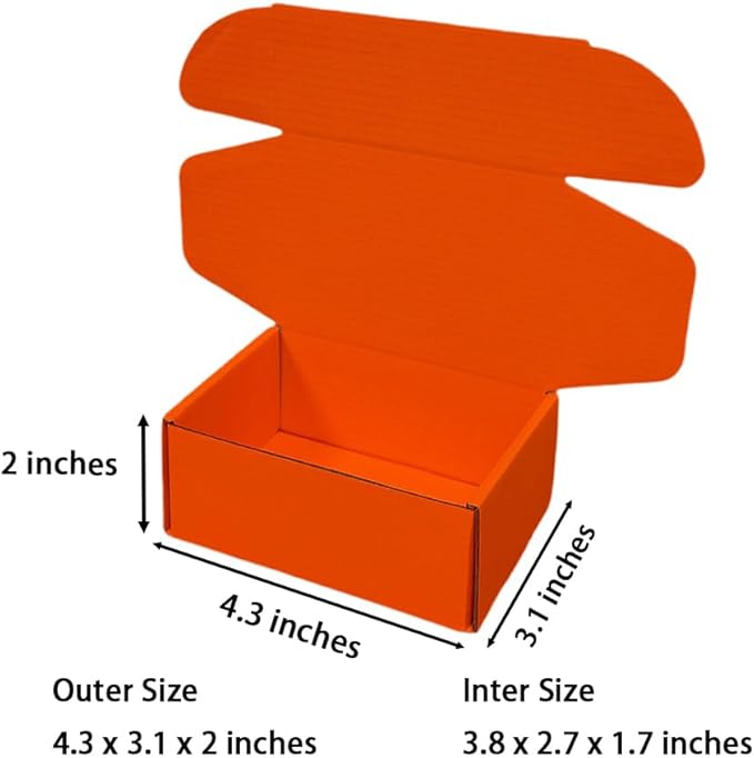 50 Pcs 4.3 x 3.1 x 2 inches Mini Size Corrugated Cardboard Gift Boxes Recyclable Shipping Boxes for Packing Jewelry Ornament Gift Craft Packaging Supplier (Orange Red, 4.3 x 3.1 x 2")