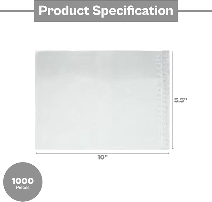 PSBM 5.5" x 10" Clear Packing List Back Side Loading Plain Face Envelopes Pouches (1000 Pieces)