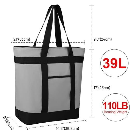 Insulated Reusable Tote Bag for Grocery Shopping for Women/Men, Pizza/Food Delivery Bag to Keep Food Cold/Hot for Professional Catering, Cooler bags for Travel/Beach/Picnic, Grey, 3-Pack