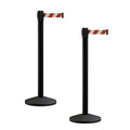 Crowd Control Warehouse CCW Series RBB-100 - Set of 2 Stanchion Retractable Belt Barriers - 9 Foot, Red and White Diagonal Belt with Black Post - Easy Assembly