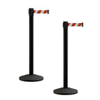 Crowd Control Warehouse CCW Series RBB-100 - Set of 2 Stanchion Retractable Belt Barriers - 9 Foot, Red and White Diagonal Belt with Black Post - Easy Assembly
