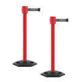 Montour Line MSR760 Set of 2 Retractable Belt Barrier Stanchion, Rubber Base, Red Post (35 ft Black with"This LINE Closed" White Letters Belt)