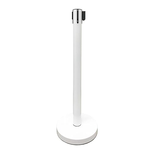 VIP Crowd Control Retractable Belt Stanchion Queue Safety Barrier Set, 36" Ht, 78" Belt (2 WHT Posts Red Belt)