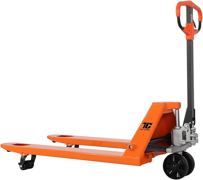 Tory Carrier Pallet Jack Hand Truck Manual Pallet Jacks 5500-Lb. Capacity 21W x 48L Forks Standard Duty, Rubber Handle, Nylon Wheels
