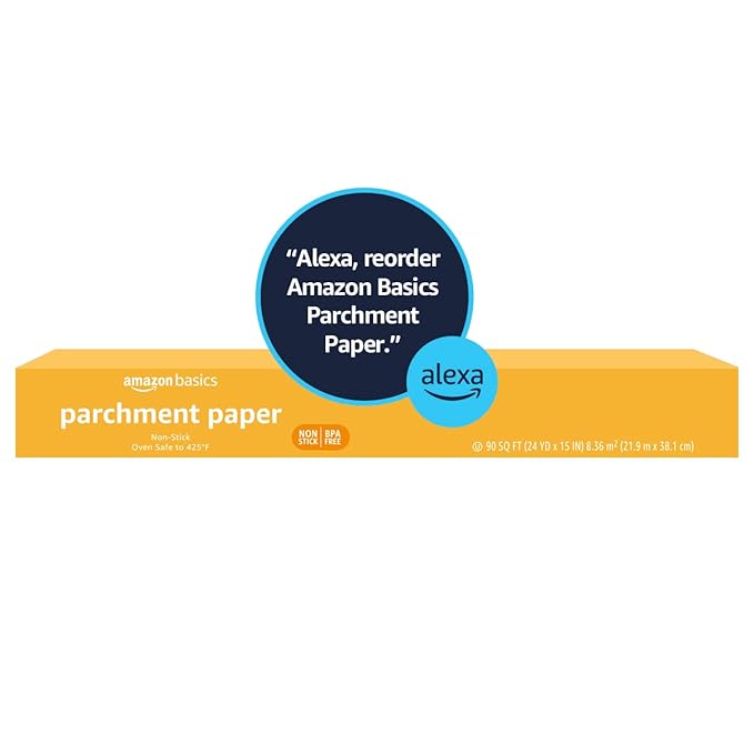 Amazon Basics Parchment Paper for Baking, Non-Stick, 90 Sq Ft Roll, (Pack of 12)