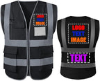 High Visibility Safety Reflective Vest with Pockets and Zipper Construction Hi Vis Work Vest(Black XL)