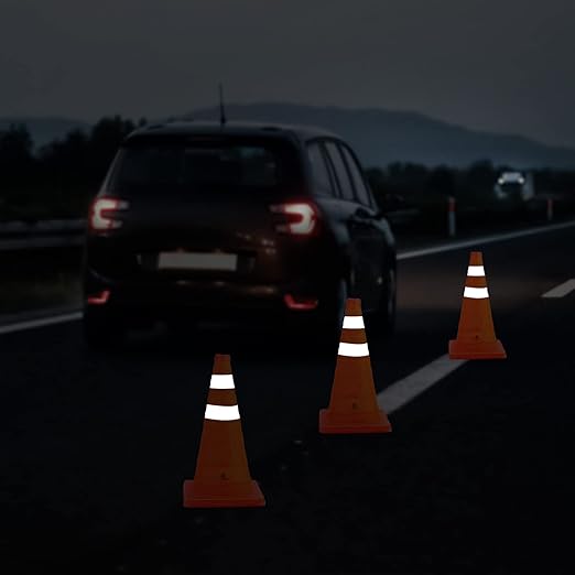 RoadHero 18 Inch 8 Pack Collapsible Traffic Cones, Multi Purpose Pop-up Orange Cones with Reflective Collar for Road Safety, Parking Cones for Sports, Driving Training