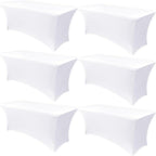 Obstal 6 Pack Stretch Spandex Table Covers for 6 Foot Tables - 6 FT Universal Rectangular Fitted Tablecloth Protector for Wedding, Banquet, Party (White, 72 Length x 30 Width x 30 Height Inches)