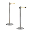 CCW Series RBB-100 - Set of 2 Stanchion Retractable Belt Barriers (11 Foot Belt, Yellow with Horizontal Reflective Stripe Belt with Satin Stainless Steel Post)