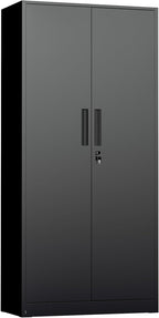 INTERGREAT Metal Storage Cabinet with Lock, 61" H Metal Cabinets Storage with 2 Doors and 4 Adjustable Shelves, Locking Garage Cabinet for Home Office, Kitchen, Bathroom (Black)