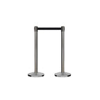 CCW Series RBB-100 - Set of 2 Stanchion Retractable Belt Barriers (9 Foot Belt, Black and Orange Diagonal Belt with Satin Stainless Steel Post)