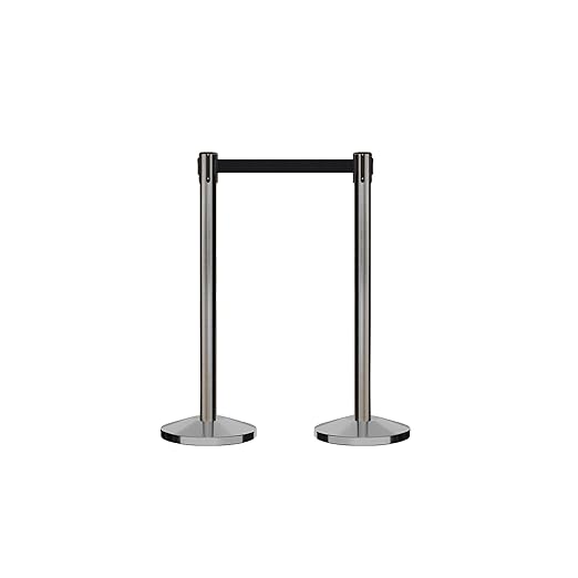 CCW Series RBB-100 - Set of 2 Stanchion Retractable Belt Barriers (7.5 Foot Belt, Green Belt with Satin Stainless Steel Post)