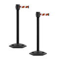 Montour Line MSR760 Set of 2 Retractable Belt Barrier Stanchion, Rubber Base, Black Powder Coated Post (35 ft Red and White Diagonal Belt)