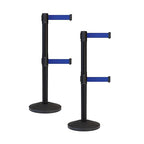 Crowd Control Warehouse CCW Series RBB-100D Set of 2 Stanchion Retractable Belt Barriers - Sloped Base, 11 Foot, Dark Blue Dual Belt with Black Post - Easy Assembly